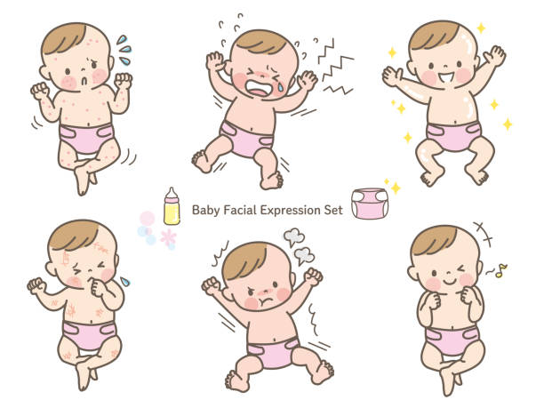 _ Baby Facial Expression Illustration Material Set_Full Body Babies Only stock illustrations