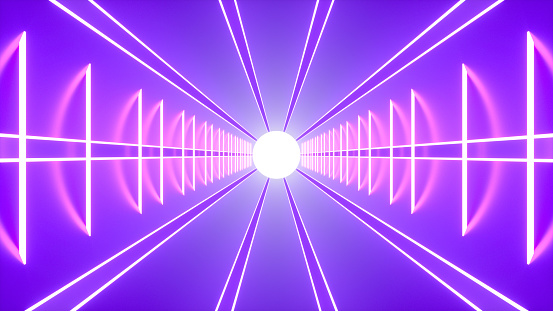 3d rendering of empty room tunnel corridor with neon lights abstract futuristic background, 3d render.