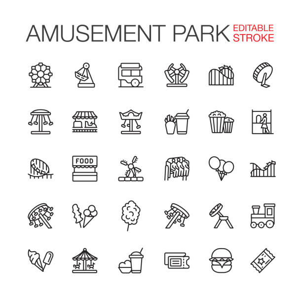 stockillustraties, clipart, cartoons en iconen met amusement park line icons editable stroke - amusement park