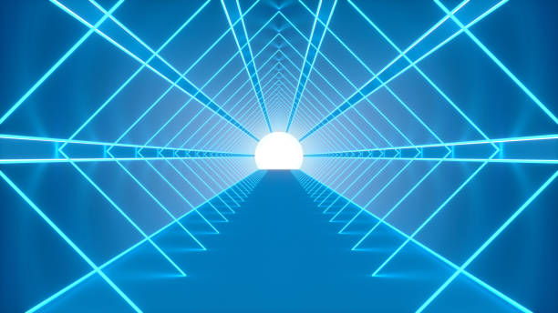 3d rendering of empty room tunnel corridor with neon lights abstract futuristic background, 3d render.