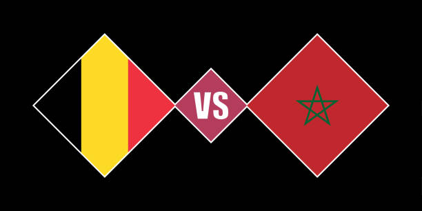 illustrazioni stock, clip art, cartoni animati e icone di tendenza di belgio vs marocco concetto di bandiera. illustrazione vettoriale. - belgium morocco