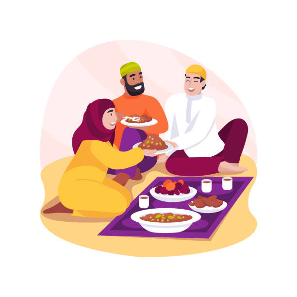 Sohour isolated cartoon vector illustration. Sohour isolated cartoon vector illustration. Islamic family having iftar meal, Sohor celebration together, honoring old cultural traditions, religious festivals, holy days vector cartoon. allah the god islam cartoons stock illustrations