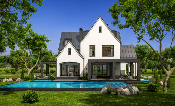 istock 3d rendering of white and black modern Tudor house 1437896291