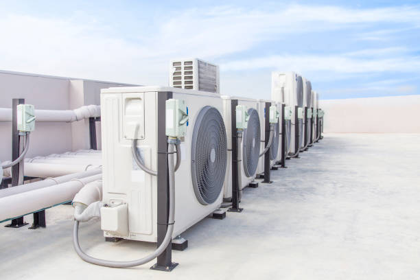air conditioning (hvac) installed on the roof of industrial buildings. - air duct imagens e fotografias de stock
