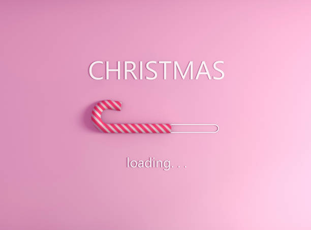 Flat lay shot of a Christmas countdown using candy cane as loading bar - Christmas countdown concept