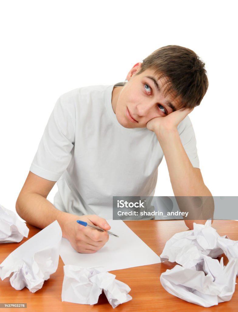 Teenager compose a Letter Teenager compose a Letter on the White Background 20-24 Years Stock Photo