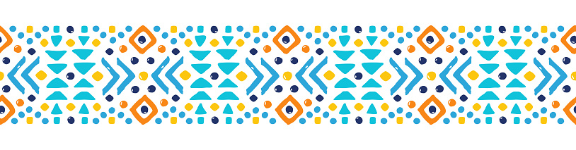 Ethnic style colorful seamless border. Tribal decorative tape of Aztec motives. EPS 10 vector illustration.