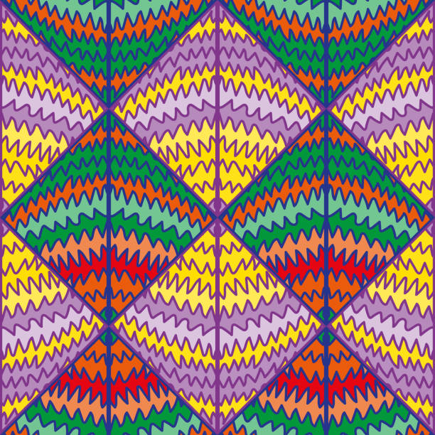 istock Abstract wave seamless pattern in doodle style. Hand drawn zig zag lines mosaic ornament. 1437906075