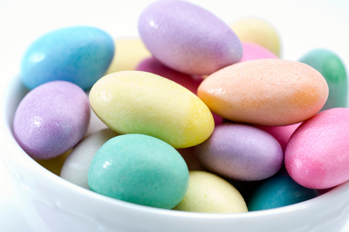 Pastel color Sugared Almond (Jordan Almonds) assortment.