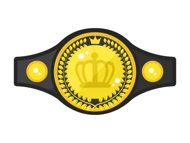 Vector illustration of An illustration of a black championship belt with a crown mark.