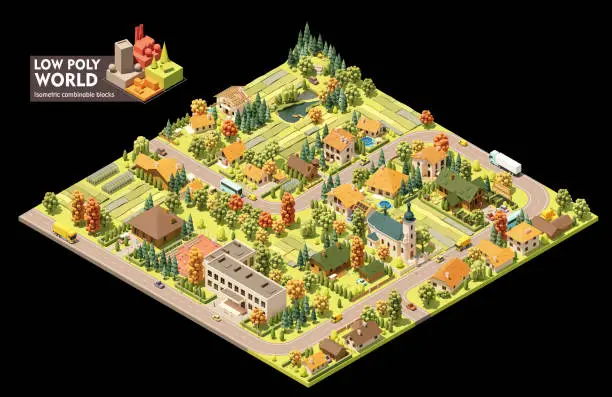 Vector illustration of Vector isometric small town map