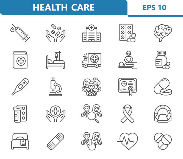 symbole im gesundheitswesen. gesundheitswesen, krankenhaus, medizinisches vektor-icon-set - surgery stock-grafiken, -clipart, -cartoons und -symbole