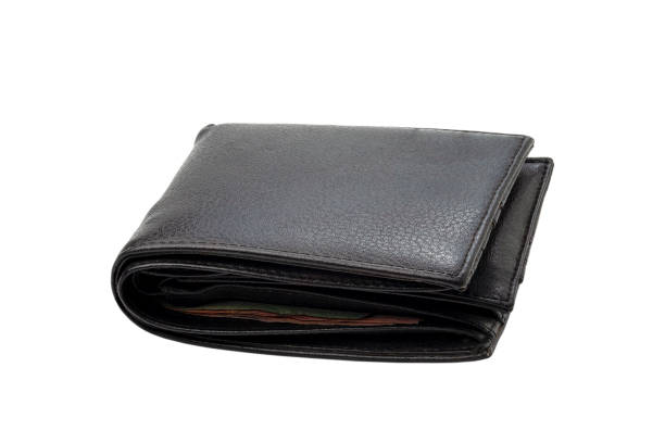 istock Old Black leather wallet isolated on white background 1437913393