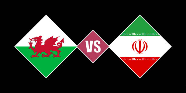 wales vs iran flag concept. vector illustration. - iran wales stock illustrations