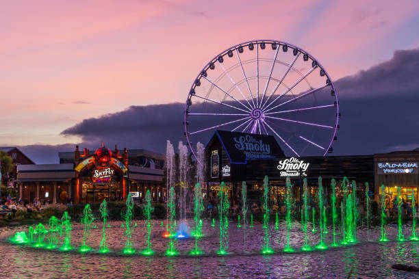 l'isola di pigeon forge, tn. - ferris wheel immagine foto e immagini stock