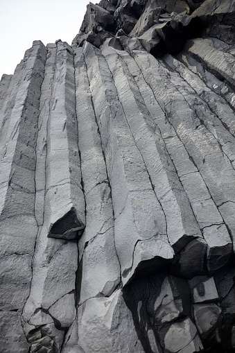 Basalt rock columns at Reynisfjara Black Sand Beach in South Iceland