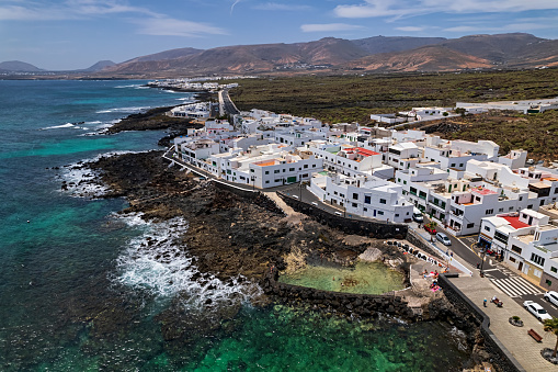 Vista aérea del pueblo de Punta Mujeres, Lanzarote, Islas Canarias, España photo