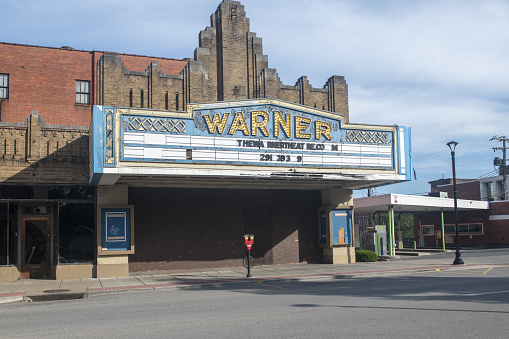 Morgantown, United States – June 17, 2020: Old movie theater in Morgantown, West Virginia that is for sale