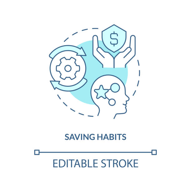 Saving money habits turquoise concept icon Saving money habits turquoise concept icon. Insurance policies pros. economy literacy abstract idea thin line illustration. Isolated outline drawing. Editable stroke. Arial, Myriad Pro-Bold fonts used financial literacy logo stock illustrations