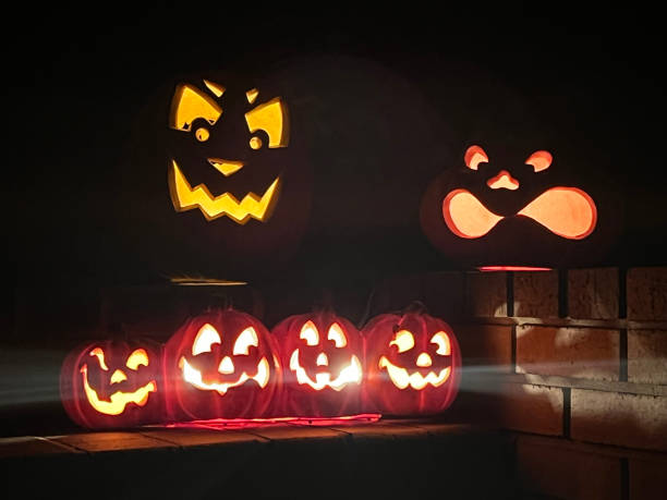 Group of Jack O'Lanterns stock photo