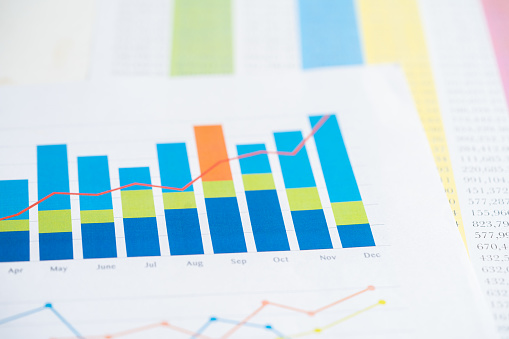 Chart or graph paper. Financial, account, statistics and business data concept.