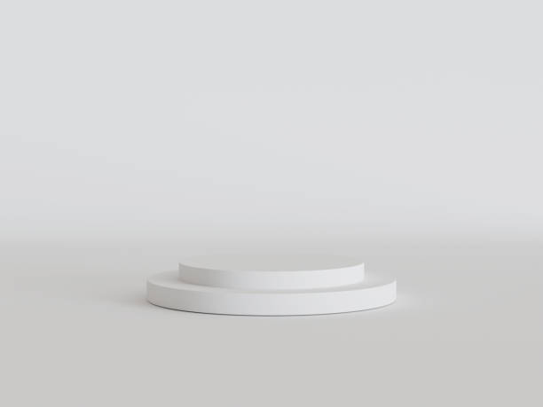istock 3d render of minimalist podium in white gray studio and lighting for product display. 1437928234