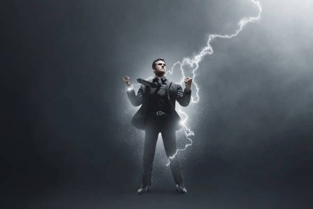 Strong business man on dark background