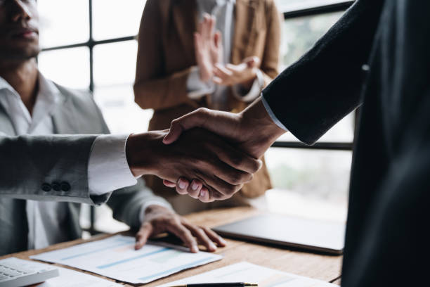 istock Business communication concept. Marketing. Shaking hands. Teamwork. 1437929551