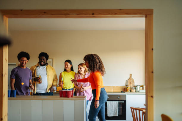 istock Cheerful friends spend leisure time at home. 1437929591