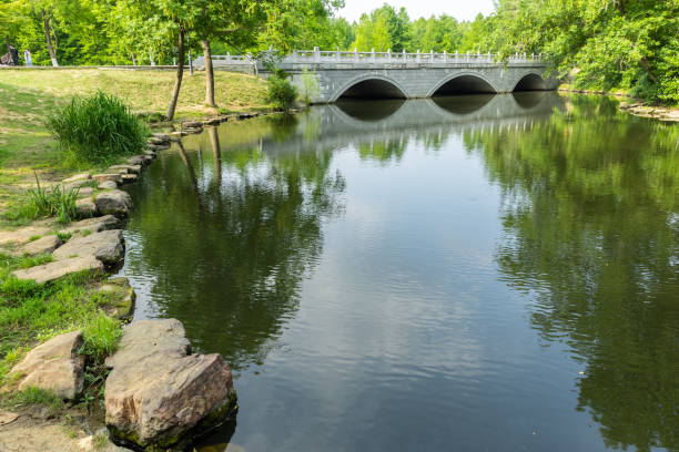istock There is a stone bridge over the lake 1437929803