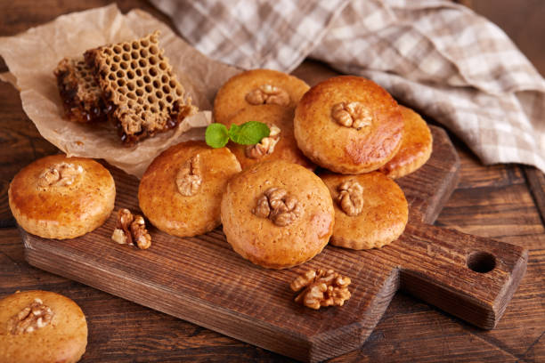 Gingerbread honey cookies with walnuts. Delicious homemade dessert.