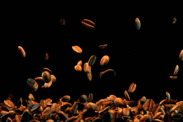 istock Cofffee beans shot through the air. 1437932237