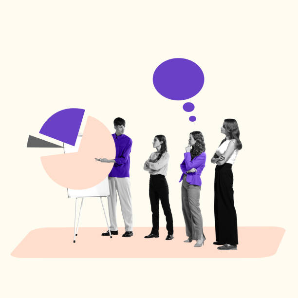 istock Creative conceptual design. Young man, coach, mentor, teacher having offline lesson with trainees, showing diagrams 1437934064