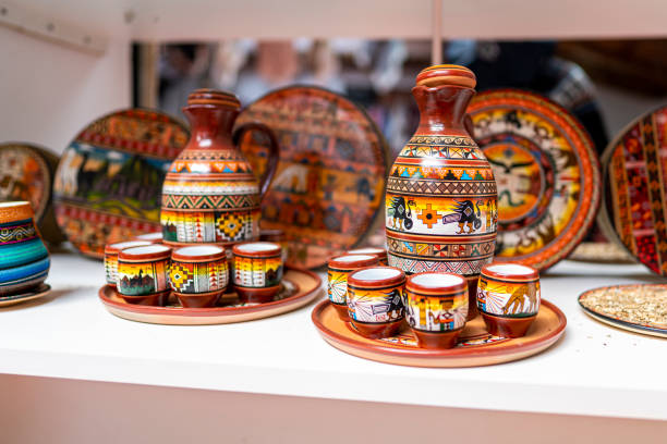 istock Cusco handmade pottery, jug and colorful vases 1437938876