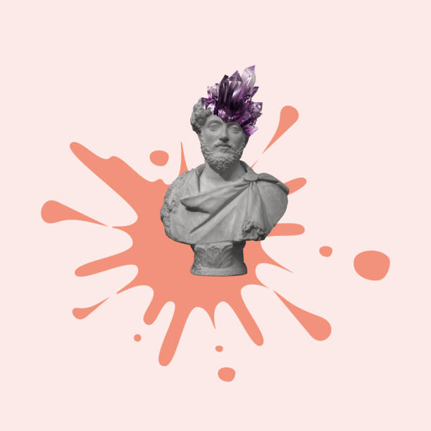 istock Contemporary art collage of head statue with crystal. 1437943799