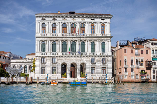 Venice, Italy - October 8th 2022:  View down Grand Canal to the many old Italian palaces in the center of the old and famous Italian city Venice