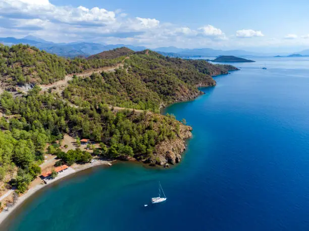 Photo of An aerial view of beautiful Mugla Dalaman Kille Bay