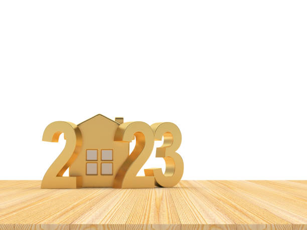istock Golden number 2023 and house icon 1437951007