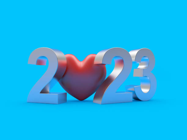 istock Red heart with silver number 2023 1437951195