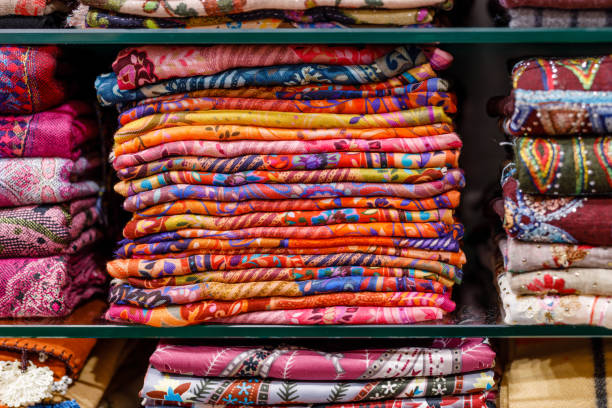 istock Colorful shawls hung in oriental bazaar, Turkey, Istanbul 1437951375