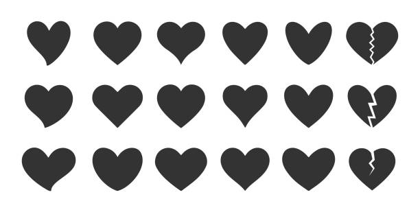 ilustraciones, imágenes clip art, dibujos animados e iconos de stock de conjunto de iconos en forma de corazón negro. iconos de san valentín del día del amor. siluetas vectoriales aisladas - corazones