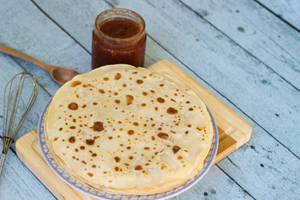 istock Homemade pancakes with a jam 1437951933
