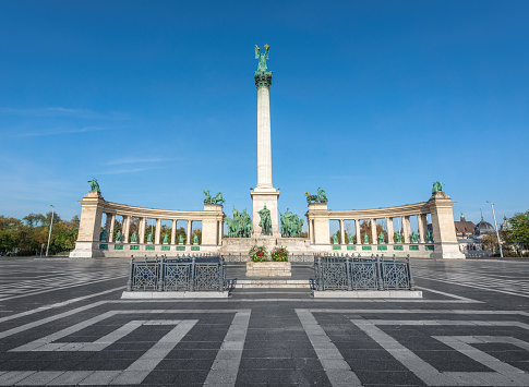 Budapest, Hungary - Oct 22, 2019: Millennium Monument at Heroes Square - Budapest, Hungary