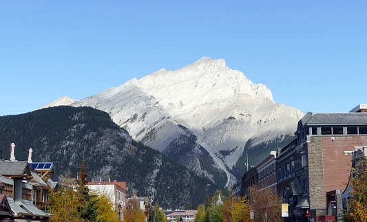 Looking up at Cascade Mountain in the picturesque town of Banff, Alberta.