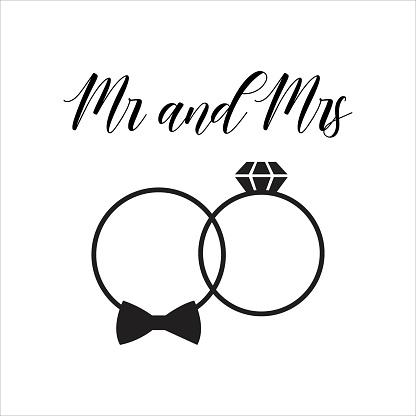 Two rings with diamond icon.Mr and Mrs.Wedding symbol.Wedding invitation.Isolated on white background. Vector illustration