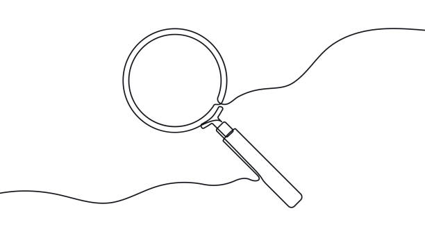 Magnifying glass. Magnify glass lens at transparent background with shadow. Vector One continuous line illustration of magnifying glass. Continuous line drawing of magnifying glass lens. Vector illustration. continuous line drawing stock illustrations