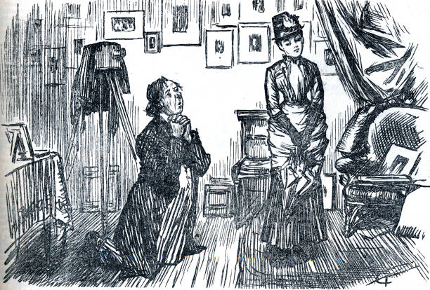 ilustrações de stock, clip art, desenhos animados e ícones de photography in victorian era 19th century - persuasion pleading men women