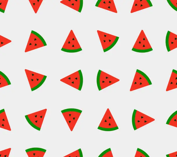 Vector illustration of Seamless geometric pattern of red watermelon pieces. Multicolored triangles