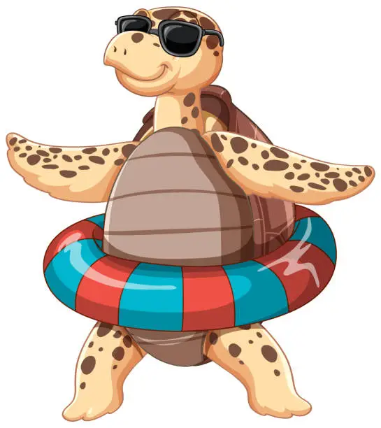 Vector illustration of Cute turtle cartoon character inflatable ring