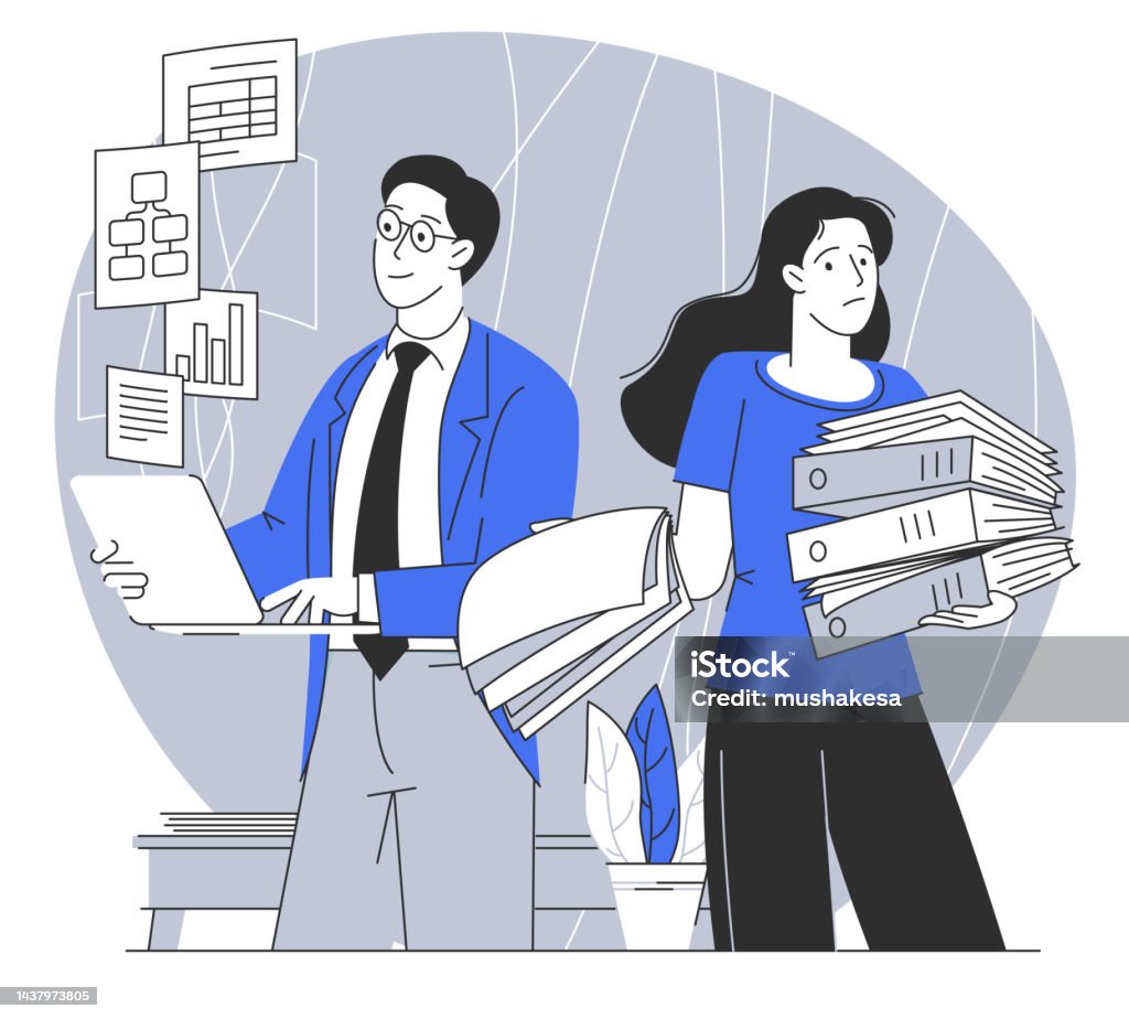 Paperwork Database Paperwork Vs Electronic Documents Stock Illustration - Download Image ...